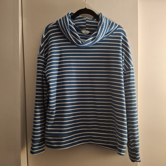 Time and Tru Sweaters - Time and Tru Women's Teal and White Striped Cowl Neck Sweater